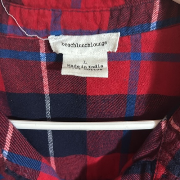 Beachlunchlounge Red and Blue Women’s Plaid Button-Up Shirt - Picture 4 of 5